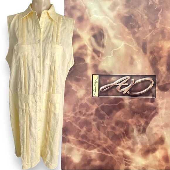 La Habana Miami Linen Cubavera Guayabera Cuban Style Sleeveless Shirt Dress - Picture 2 of 15
